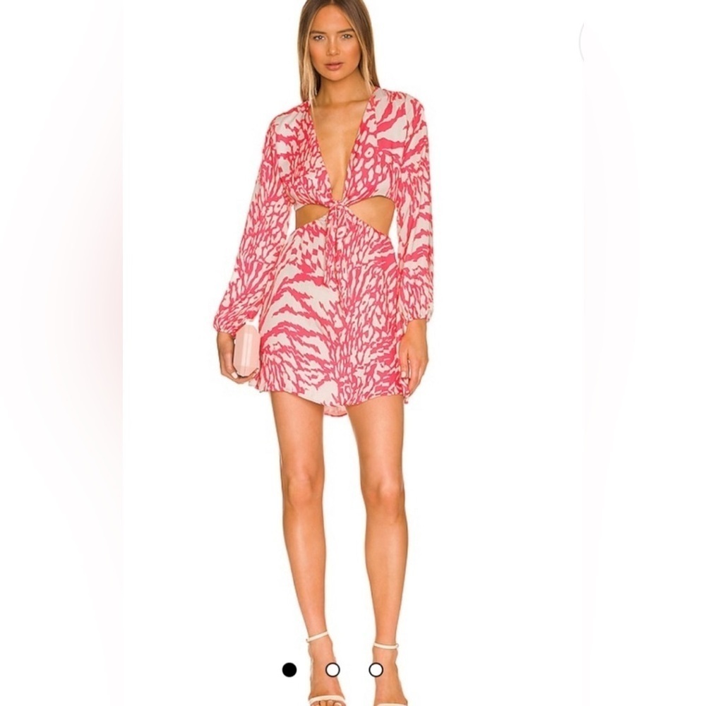 RESA Jojo Cutout Sexy Dress Tan Zebra Animal Print Mini Revolve Sz L Retail 168$